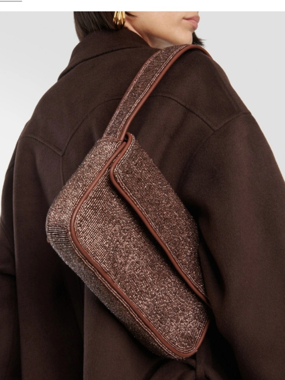 Staud Tommy Glass Beaded Shoulder Bag In Brown